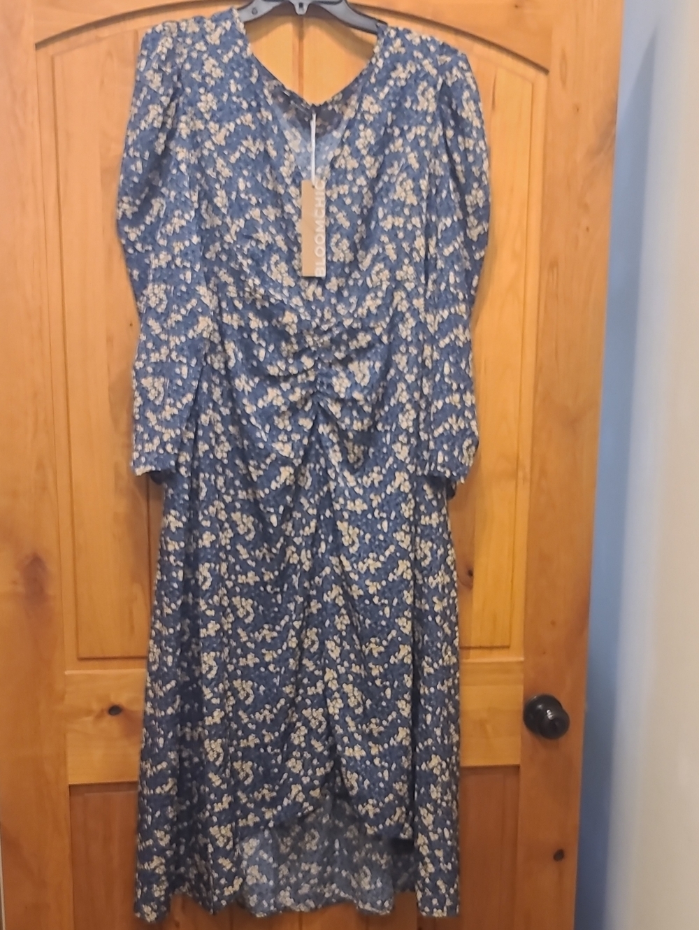 BloomChic Blue Floral Long Sleeve Midi Dress